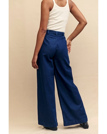 Nobody's Child Dark Denim Double Pleat Front Wide Leg Trousers
