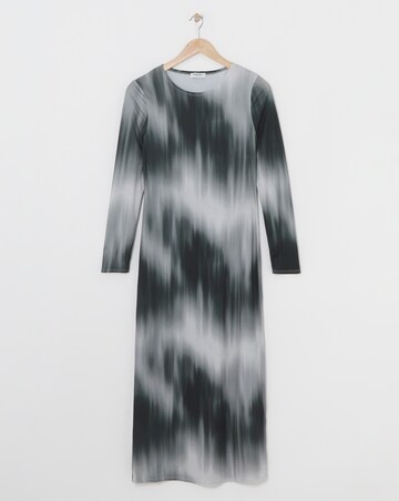 Mono Tie Dye Printed Long Sleeve Jersey Maxi Column Dress