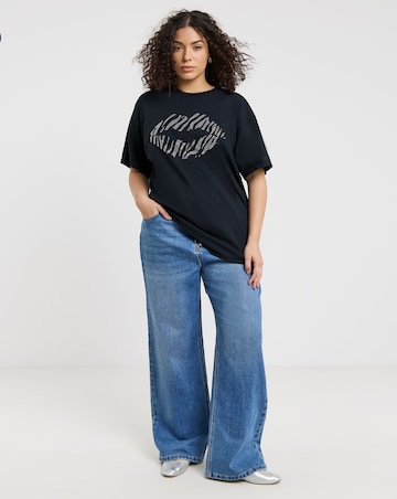 Black Diamante Zebra Lips T-Shirt