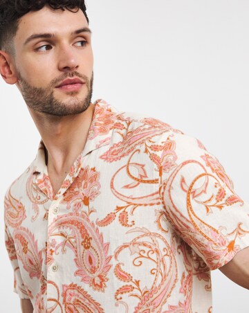 Short Sleeve Paisley Cuban Collar Shirt