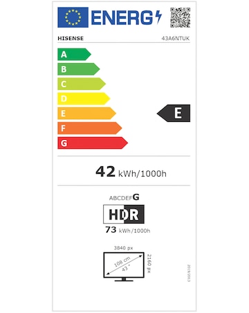 Hisense 43in 43A6NTUK Smart 4K UHD HDR LED TV with Amazon Alexa