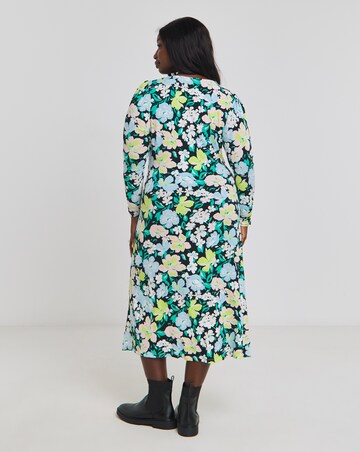 Floral Print Ruched Front Midi Dress