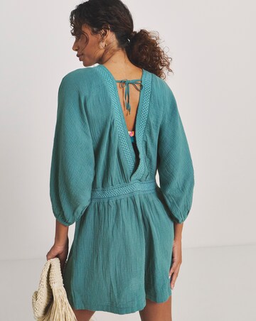 Shirred Detail Long Sleeve Plunge Beach Playsuit