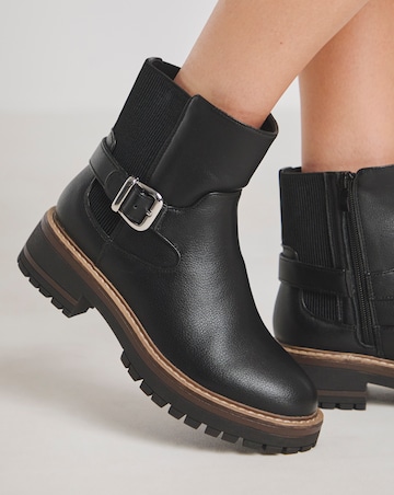 Heavenly Soles Blake Ankle Chelsea Boots with Buckle Detail - Wide Fit (E)