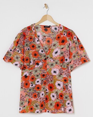 Floral Print Button Through Peplum Blouse