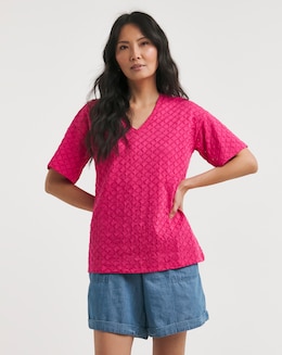 Julipa Pure Cotton Broderie V-Neck T-Shirt