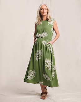 Julipa Textured Crinkle Printed Pocket Midi Dress