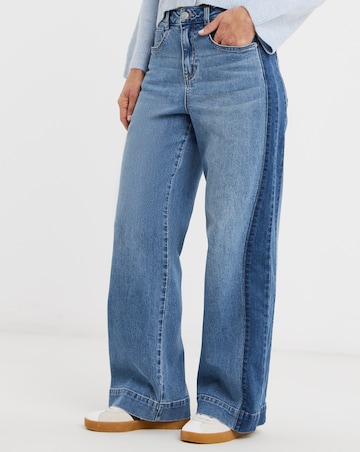 Mid Blue Authentic Side Stripe Wide Leg Jeans