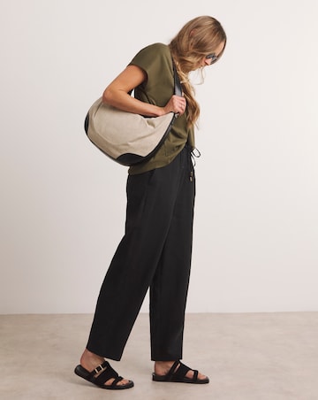 Anthology Linen Mix Black Barrel Leg Trousers