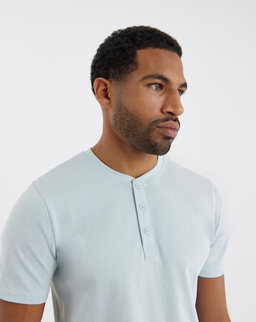 Pure Cotton Grandad T-Shirt Long- Blue