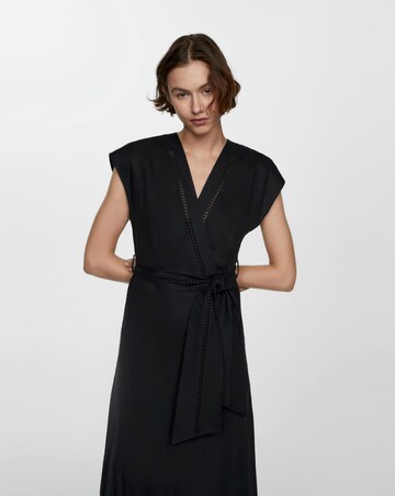 Mango Pure Linen Bow Tie V Neck Midi Dress