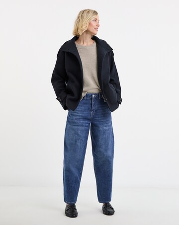 Navy Funnel Neck Short Jacket