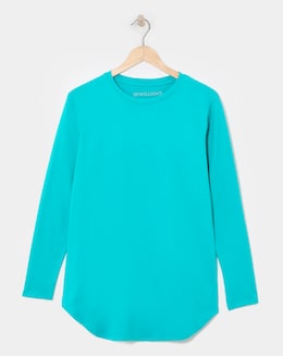 Aqua Crew Neck Longline Top