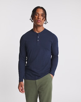 Long Sleeve Grandad T-Shirt Long Length- Navy