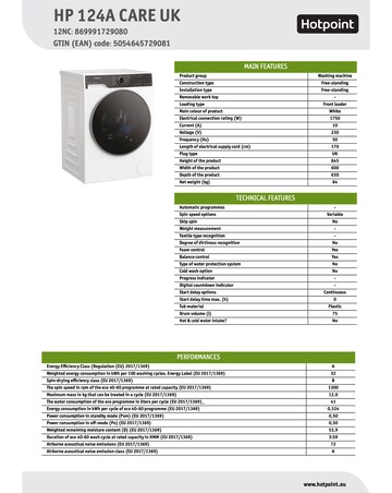 Hotpoint HP 124A CARE UK Fabric Care Washing Machine - White