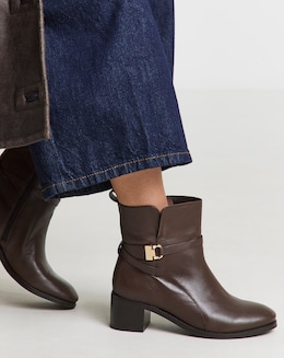 Miriam Low Block Heel Leather Ankle Boots with Trim - Extra Wide Fit (EEE)