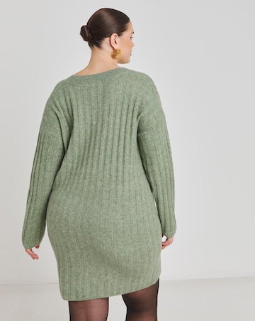 Simply Be Sage Rib Flute Sleeve V Neck Mini Dress