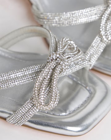 Cassia Diamante Bow Low Block Heel Sandals - Extra Wide Fit (EEE)