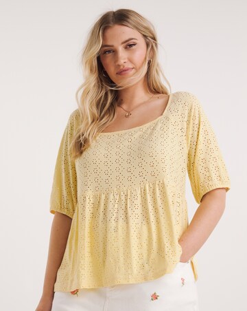 Simply Be Lemon Jersey Broderie Square Neck Top
