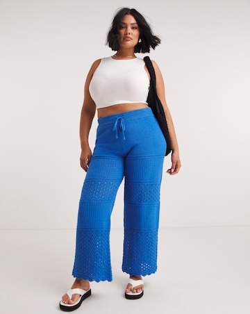 Simply Be Bright Blue Crochet Wide Leg Trouser Co-ord