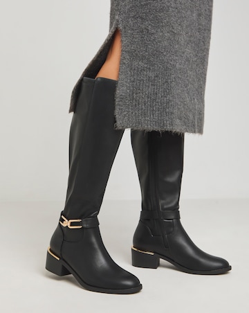 Heavenly Soles Ledger Knee Boots With Trim - Extra Wide Fit (EEE) & Curvy Calf
