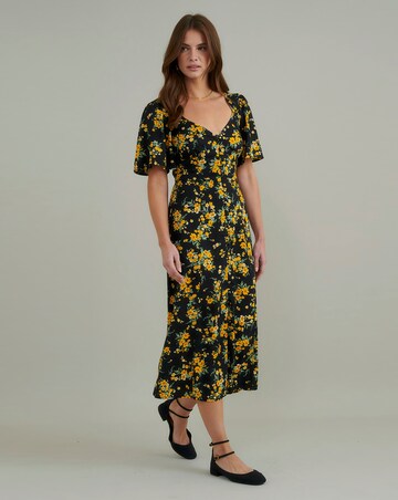 Nobody's Child Kimberly Midi Dress Yellow and Black Ditsy Floral