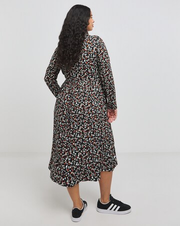 Black Ditsy Supersoft Pocket Midi Dress