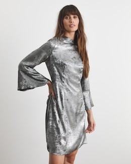 Joanna Hope Silver Foil Fluted Sleeve Dress