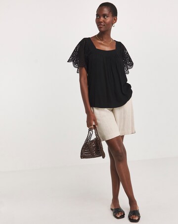 Square Neck Crochet Sleeve Top