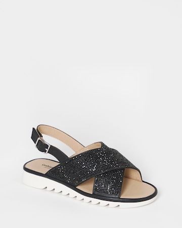 Cushion Walk Black Shimmer Sparkle Strap Slingbacks - Wide Fit (E)