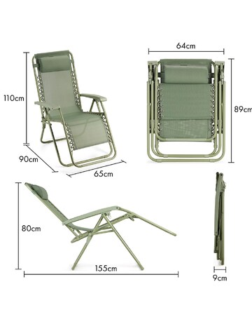 VonHaus Verona Sage Green Zero Gravity Reclining Garden Chairs - Set of 2