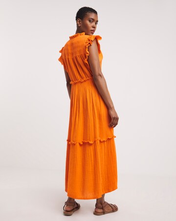 Cheesecloth Smock Dress With Shirred Shoulder