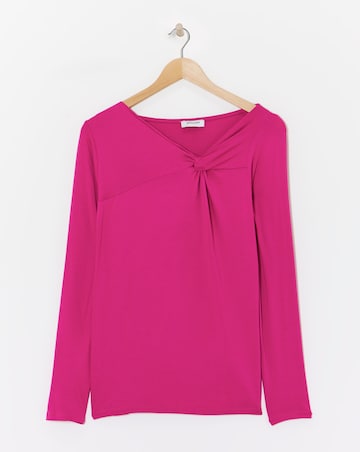 Magenta Twist Asymmetric Neck Long Sleeve Top
