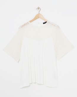 White Lace Panel Angel Sleeve Top