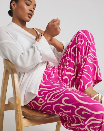 Simply Be Pink Print Wide Leg Trousers