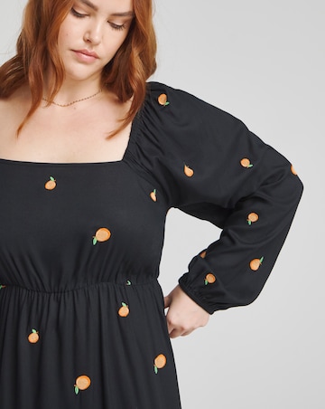 Embroidered Peach Midi Dress With Shirred Back