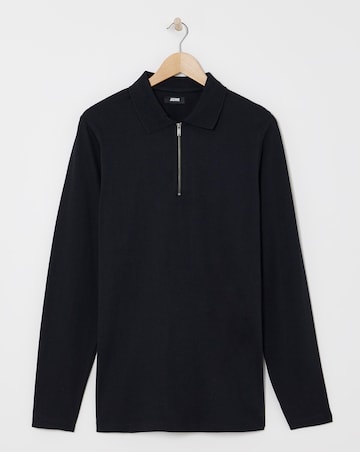 Jersey Zip Neck Polo- Black