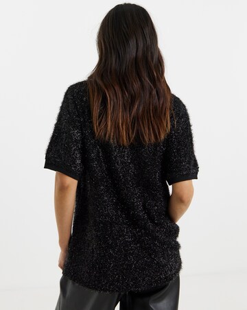 Glitter Knit Short Sleeve Sweatshirt