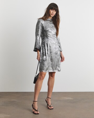Joanna Hope Silver Foil Fluted Sleeve Dress