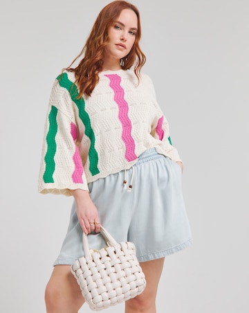 Native Youth Multi Stripe Intarsia Scallop Detail Knited Top