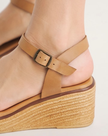 Alani Leather Wedge Sandal With Raffia Detailing - Extra Wide Fit (EEE)