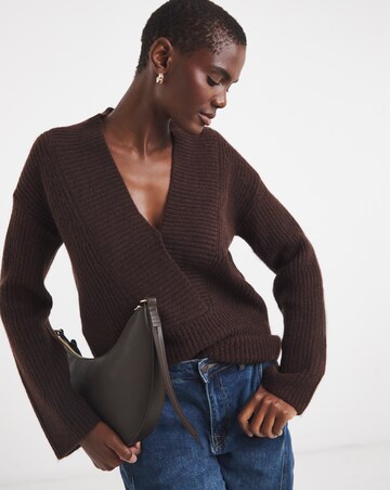 Chocolate Deep V Neck Knitted Jumper