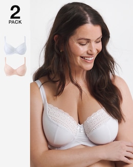 Pretty Secrets (2 Pack) Jane Broderie Wired Full Cup Bras (C-L) Blush/White