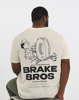 Jack &amp; Jones Brake Bros Back Graphic T-Shirt - Cream