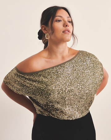 Simply Be Olive Linear Sequin Off The Shoulder Top