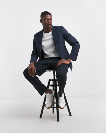 Navy Textured Relaxed Suit Jacket
