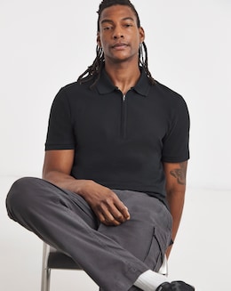 Lyle &amp; Scott Short Sleeve Ottoman Half Zip Polo - Black