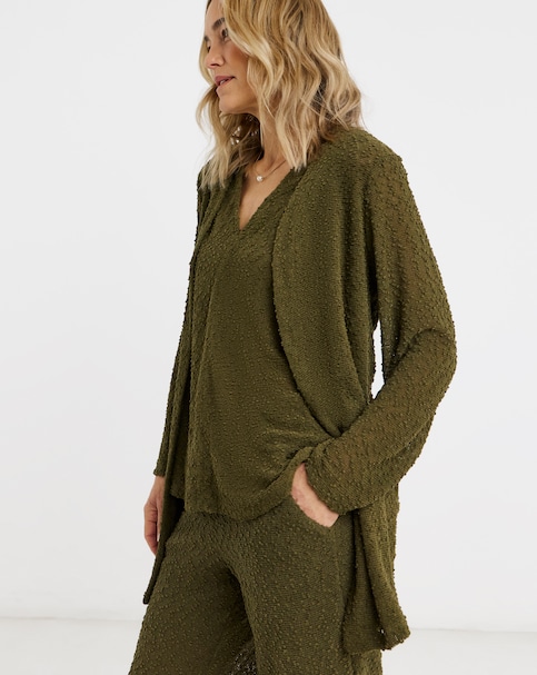 Khaki Boucle Longline Cardigan