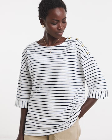 Stripe Button Shoulder Longline Top