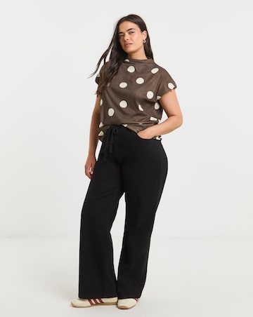 Simply Be Chocolate Spot Slash Neck Mesh Top